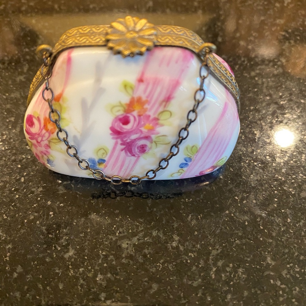 Vintage Limoges France Floral Clutch with Gold Accents